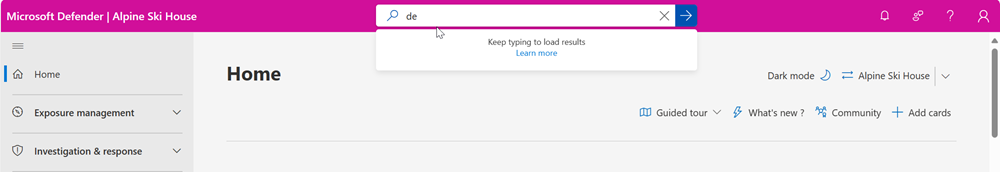 Screenshot of the search bar in the Microsoft Defender portal.