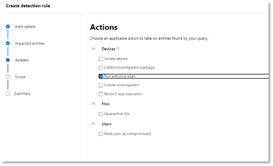 A screenshot of the Actions page in the Microsoft Defender portal.