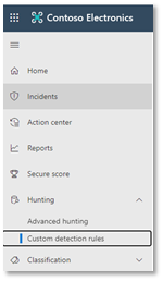 A screenshot of the Custom detection rules option in the Microsoft Defender portal.