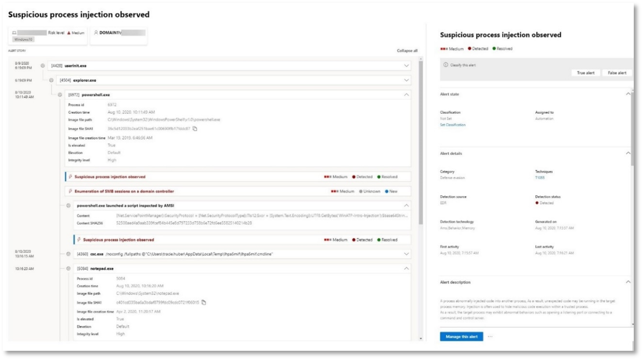 A screenshot of an example of the alert for injection of a potentially malicious code.