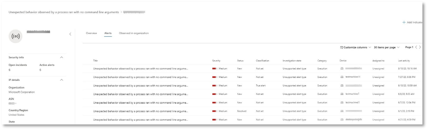 A screenshot of an example of the IP address details page.