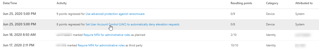 An example of the page that describes the activity history in the Microsoft Defender portal