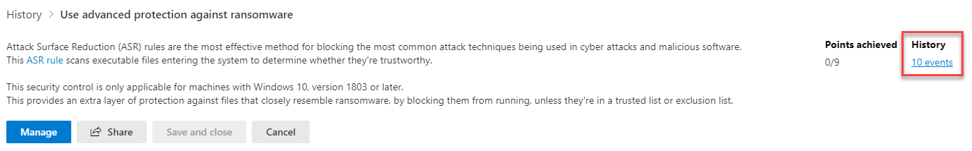 The History pane regarding recommended action in the Microsoft Defender portal