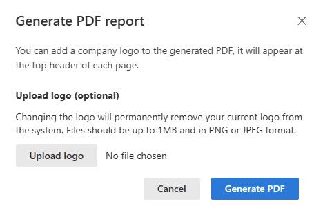 Screenshot of the export to PDF dialog box