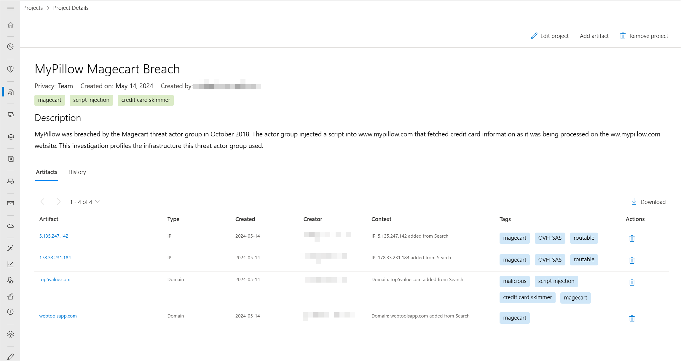 Project details screenshot.