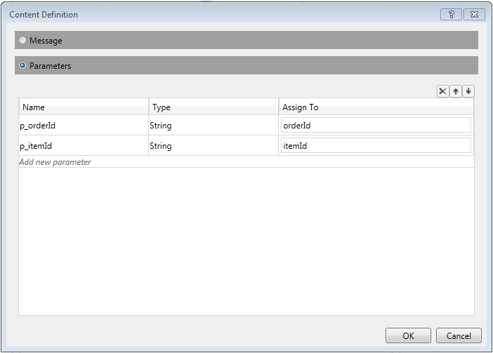 Configure the receive activity to receive two parameters. Specifying parameters for the second receive