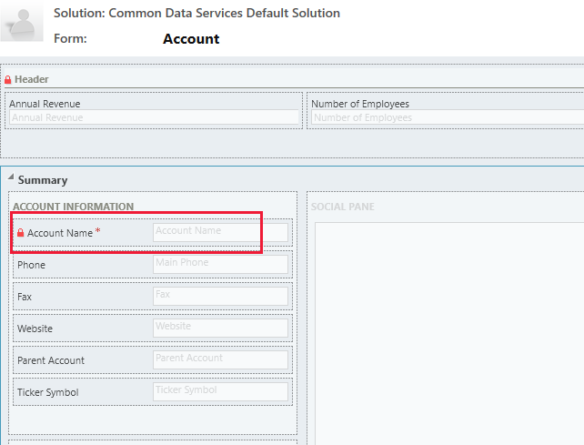 Account name field on form Account name field on form.