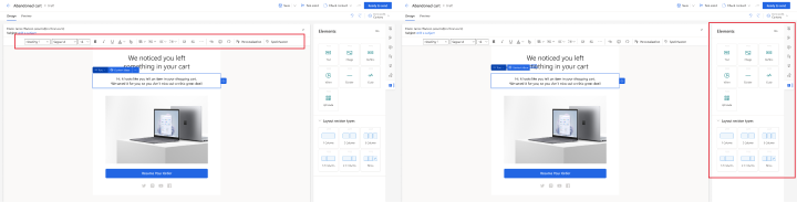 Full-page editor vs. drag-and-drop editor Full-page editor vs. drag-and-drop editor.