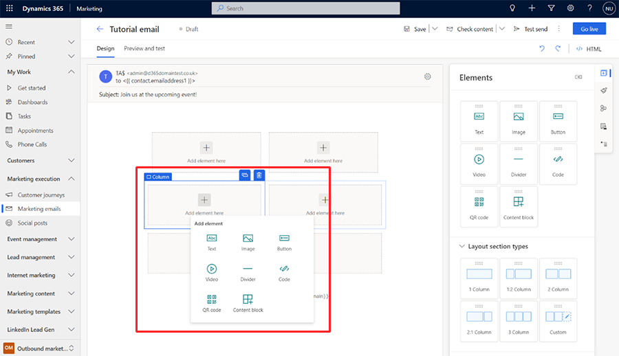 Add an element using the in-place menu Add an element using the in-place menu.
