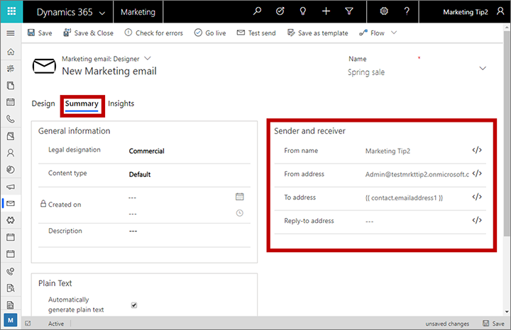 Sender and receiver settings for email messages Sender and receiver settings for email messages.