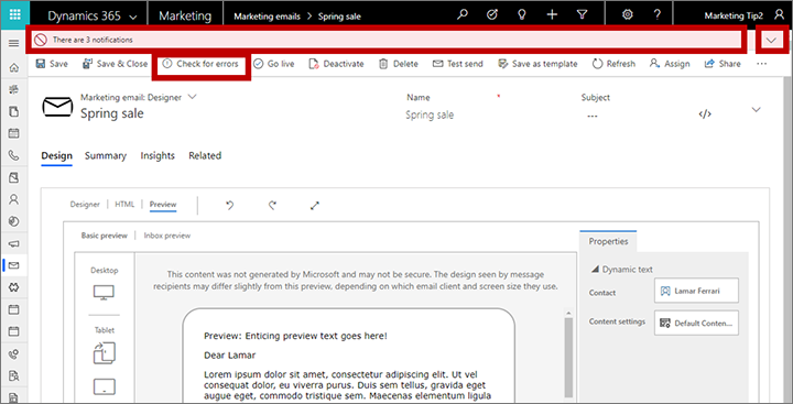 The Check for Errors button and notifications The check-for-errors button and notifications.
