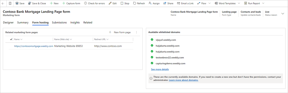 The form hosting tab The form hosting tab.