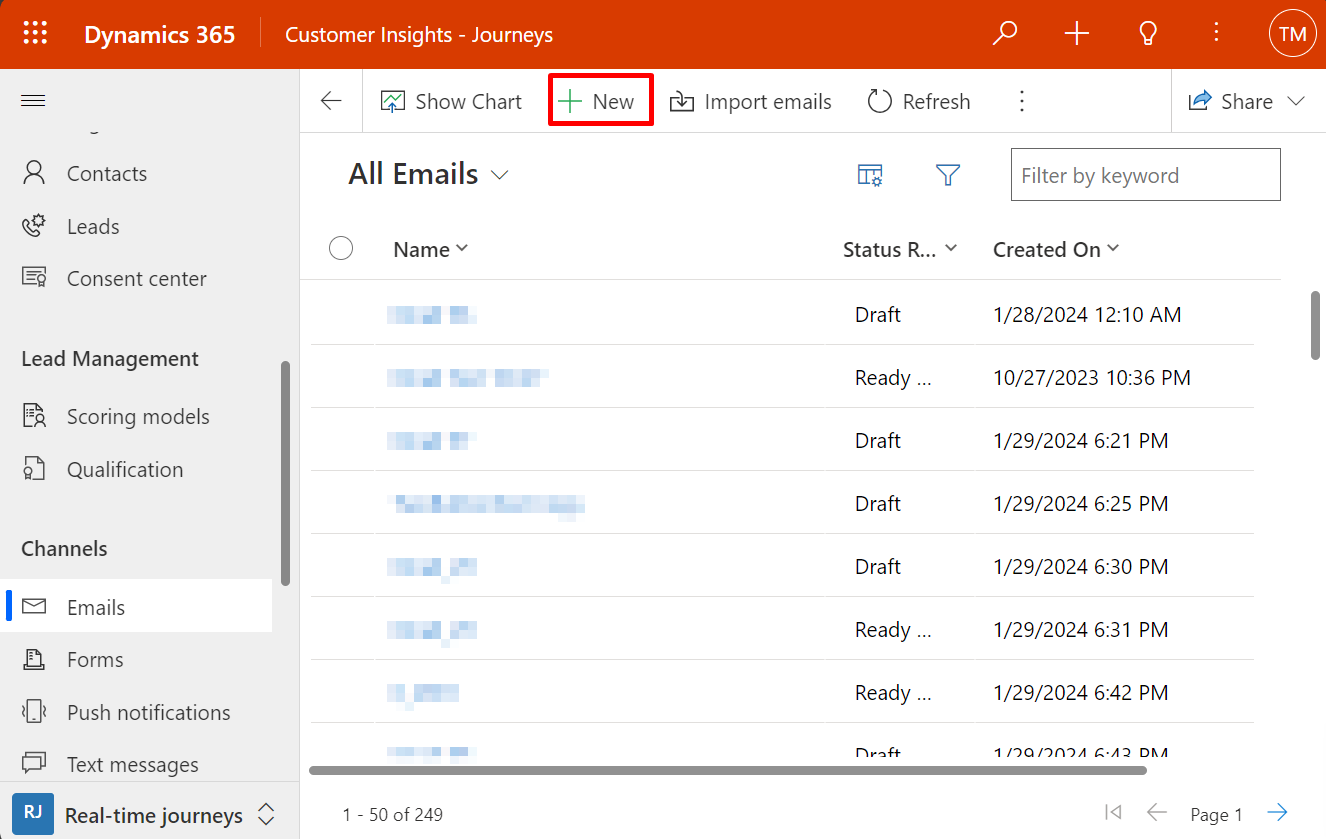 Location of the new-email button Location of the new-email button.