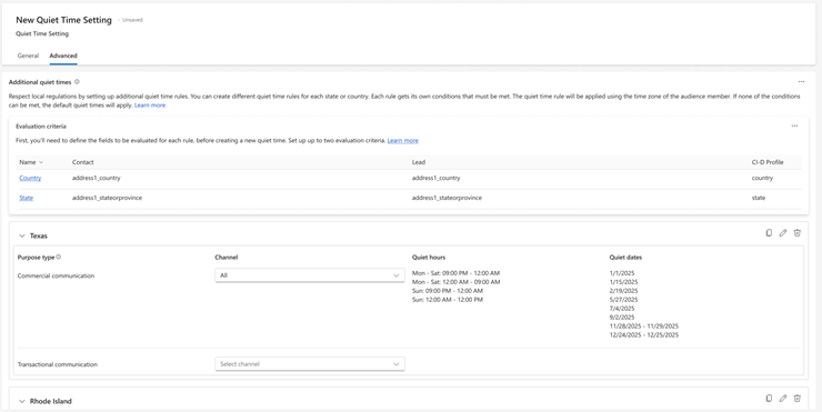 Set up quiet times for a journey based location and time zone.