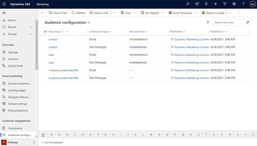 Audience configuration settings screenshot Audience configuration settings screenshot.