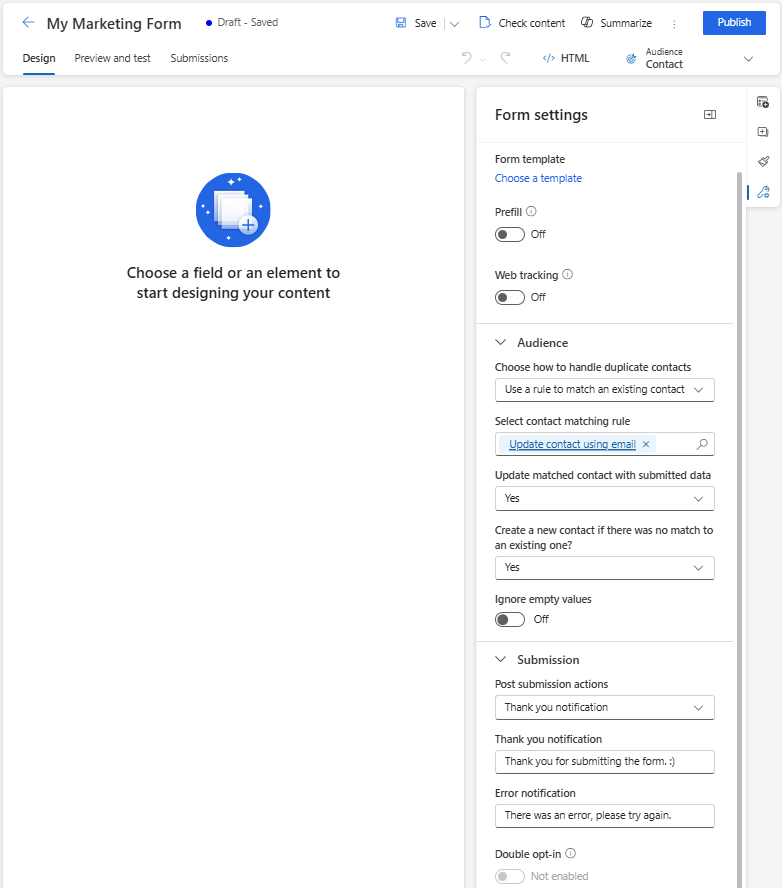 Screenshot of the form settings page in real-time marketing, showing available configuration options.