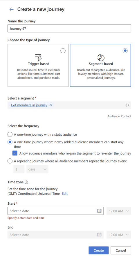 Create a segment-based journey.
