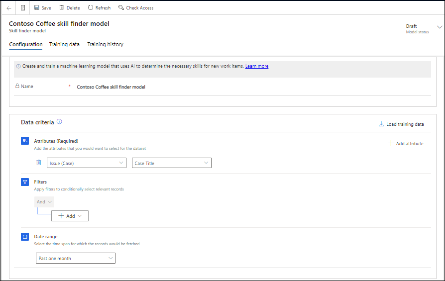 Configure skill finder model Configure skill finder model.