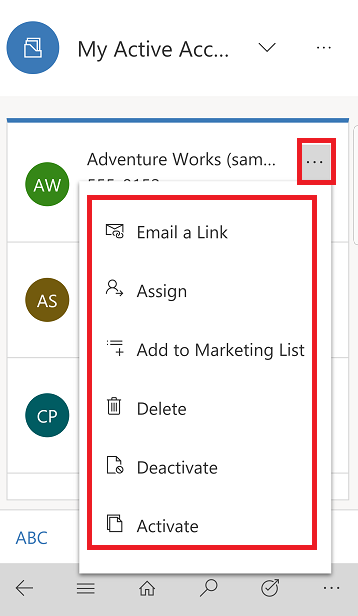 Take action on a record Action menu.