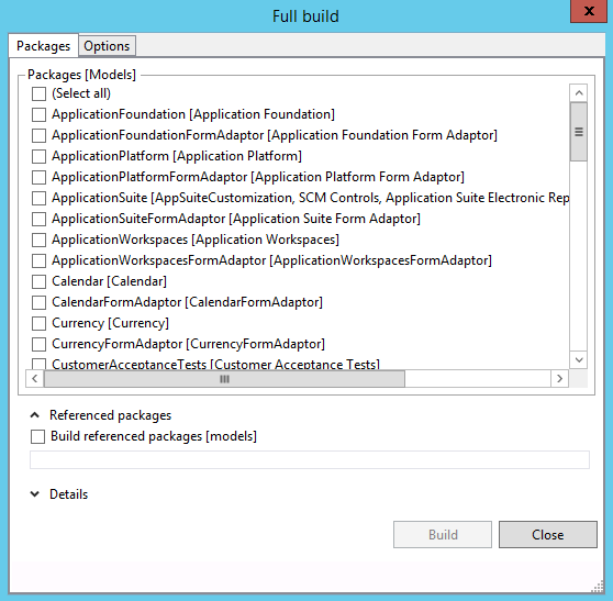 Build models dialog.