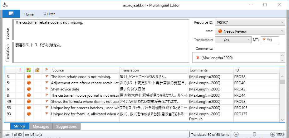 Files in the Needs Review state Strings in the Needs Review state.