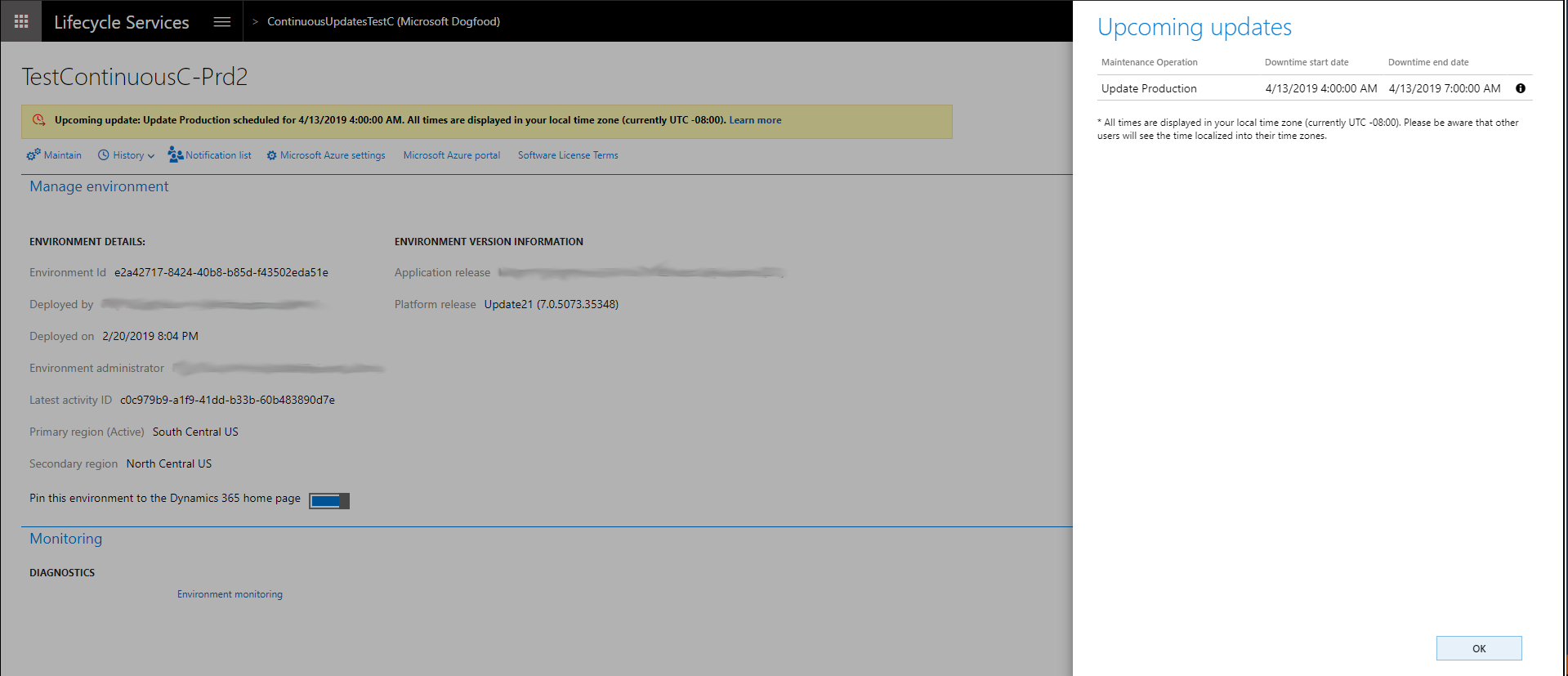 Upcoming updates notification in LCS.