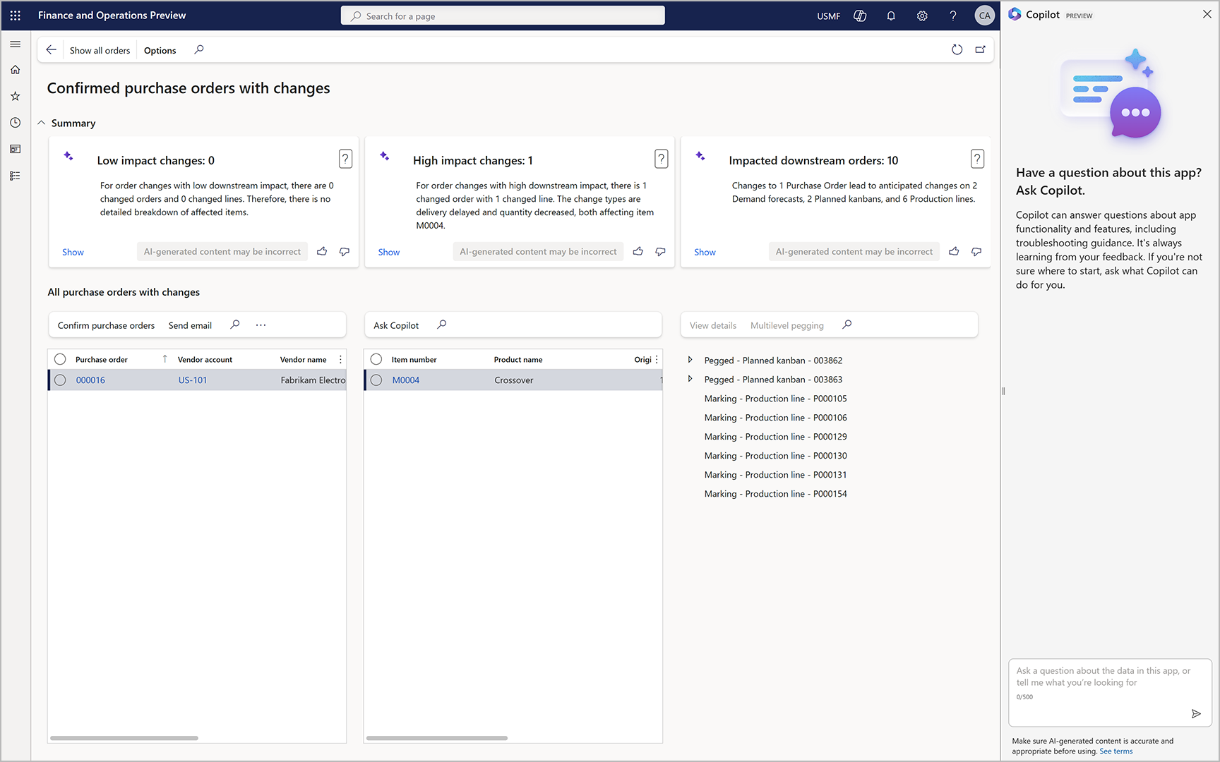 Copilot help pane in the user experience.