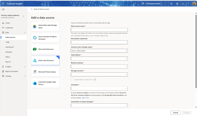 Screenshot of the import screen to import data in Delta Lake format. Screenshot of the import screen to import data in Delta Lake format.