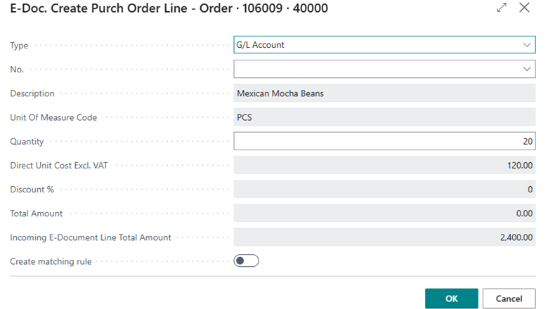 Adding new line from incoming E-Documents Adding new line from incoming E-Documents