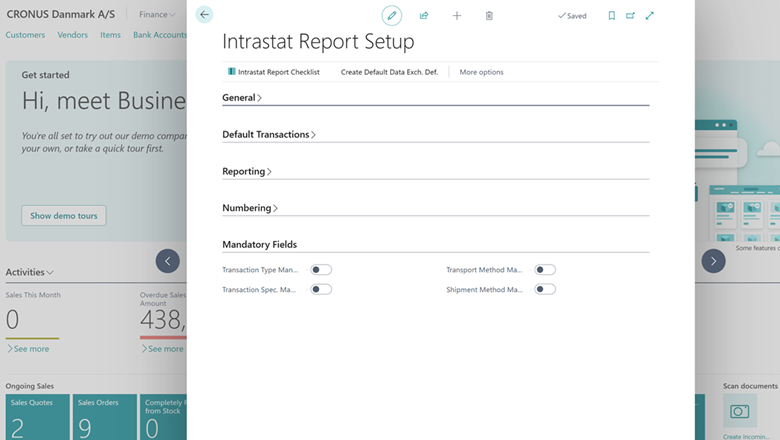Mandatory fields in the Intrastat Report Setup Mandatory fields in the Intrastat Report Setup