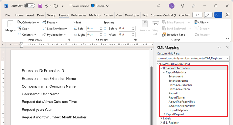 Screenshot of the new data as seen in the XML Mapping Pane in Word Screenshot of the new data as seen in the XML Mapping Pane in Word