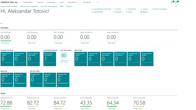 Updated Sustainability Manager Role Center