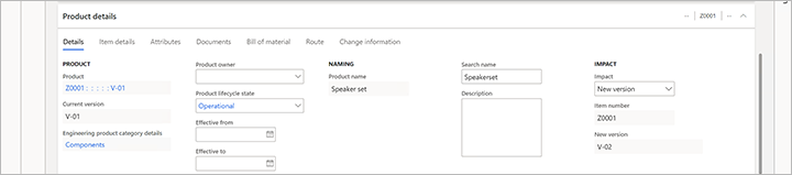 Product details for an engineering change order Product details for an engineering change order.