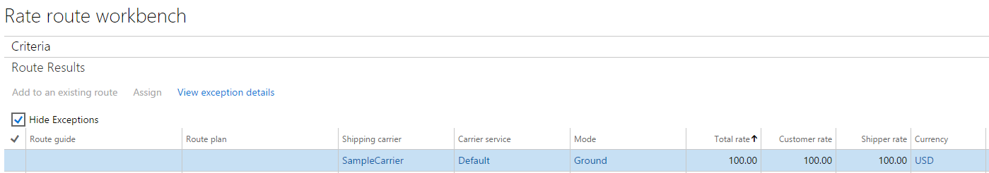 Rate route workbench.