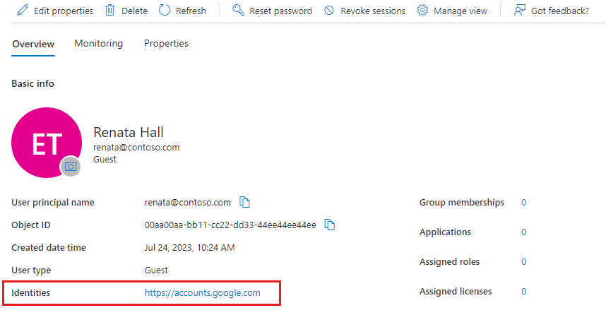 Screenshot of the direct federation provider under user identities.