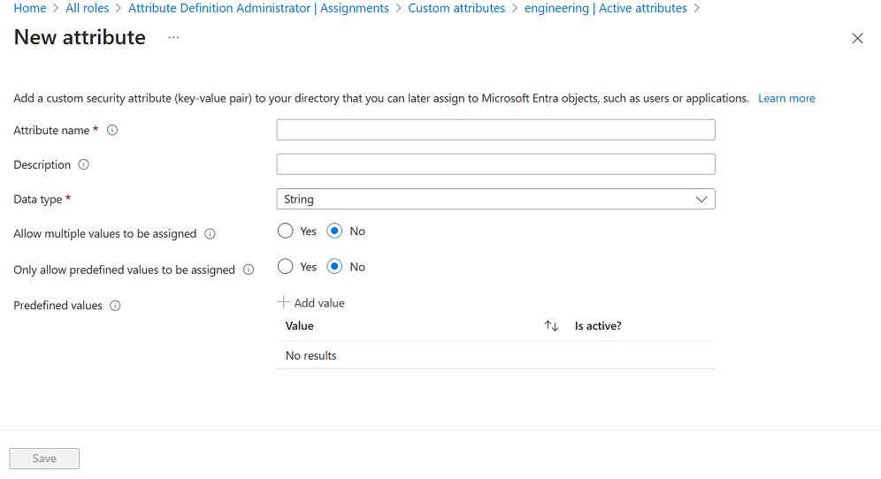 Screenshot of New attribute pane in Microsoft Entra admin center.