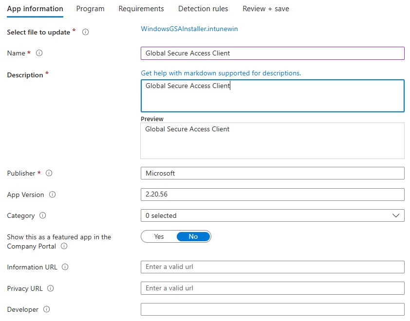 Screenshot of Add App to install client.