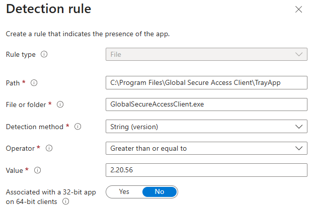 Screenshot of Detection rule for client.