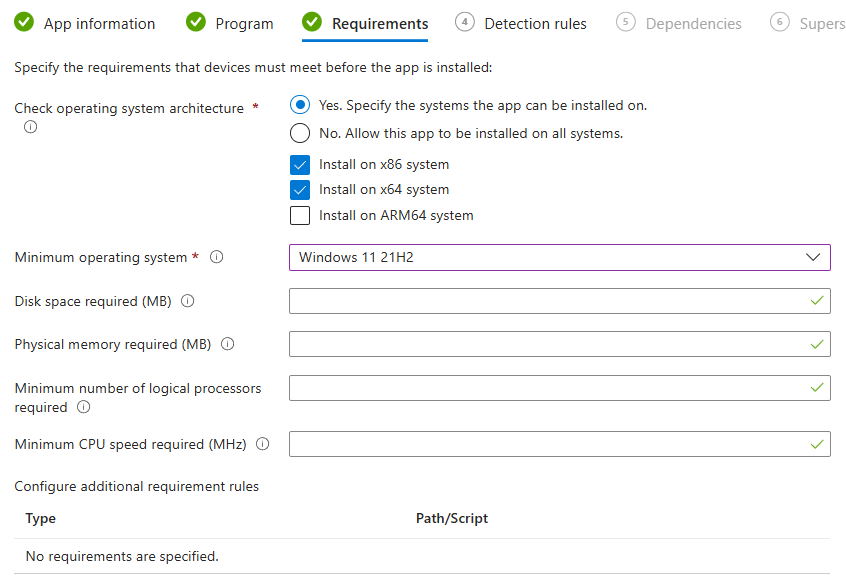 Screenshot of Requirements to configure installation parameters.