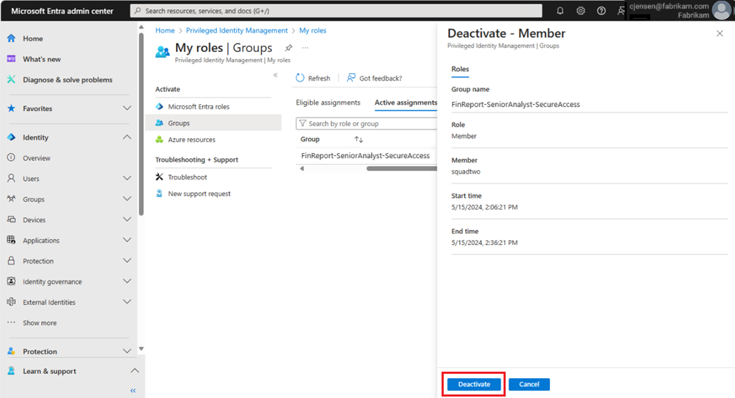 Screenshot of Deactivate member screen.