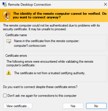 Screenshot of connecting to published resource.