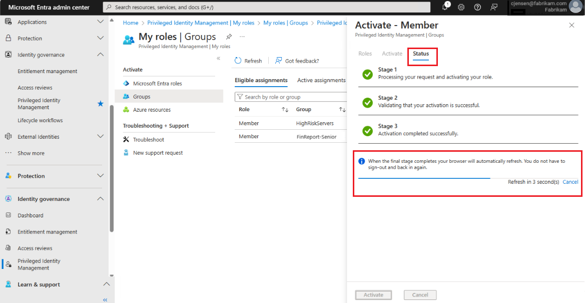 Screenshot of the member being activated in the portal.