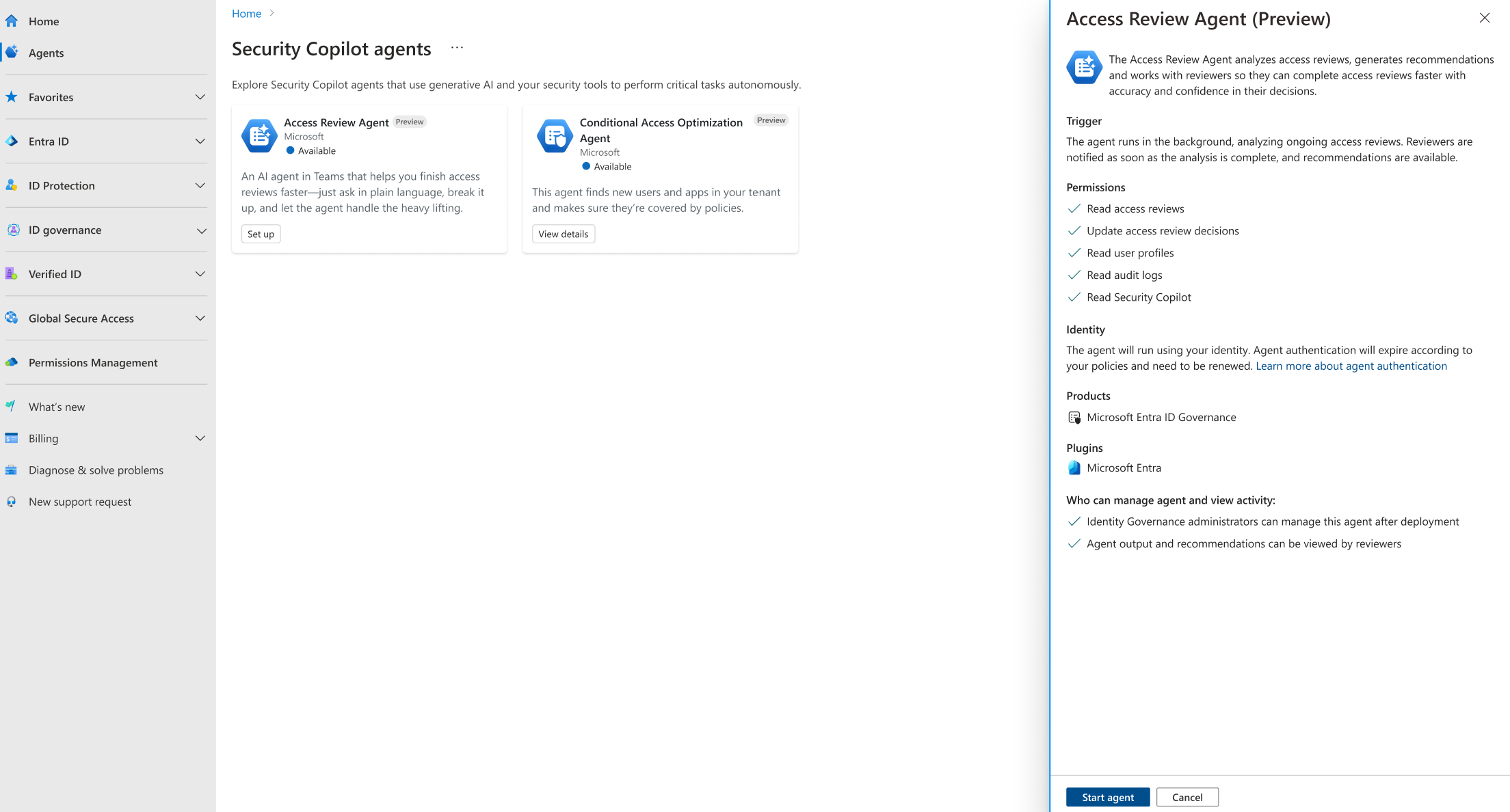 Screenshot of starting the Access Review Agent.