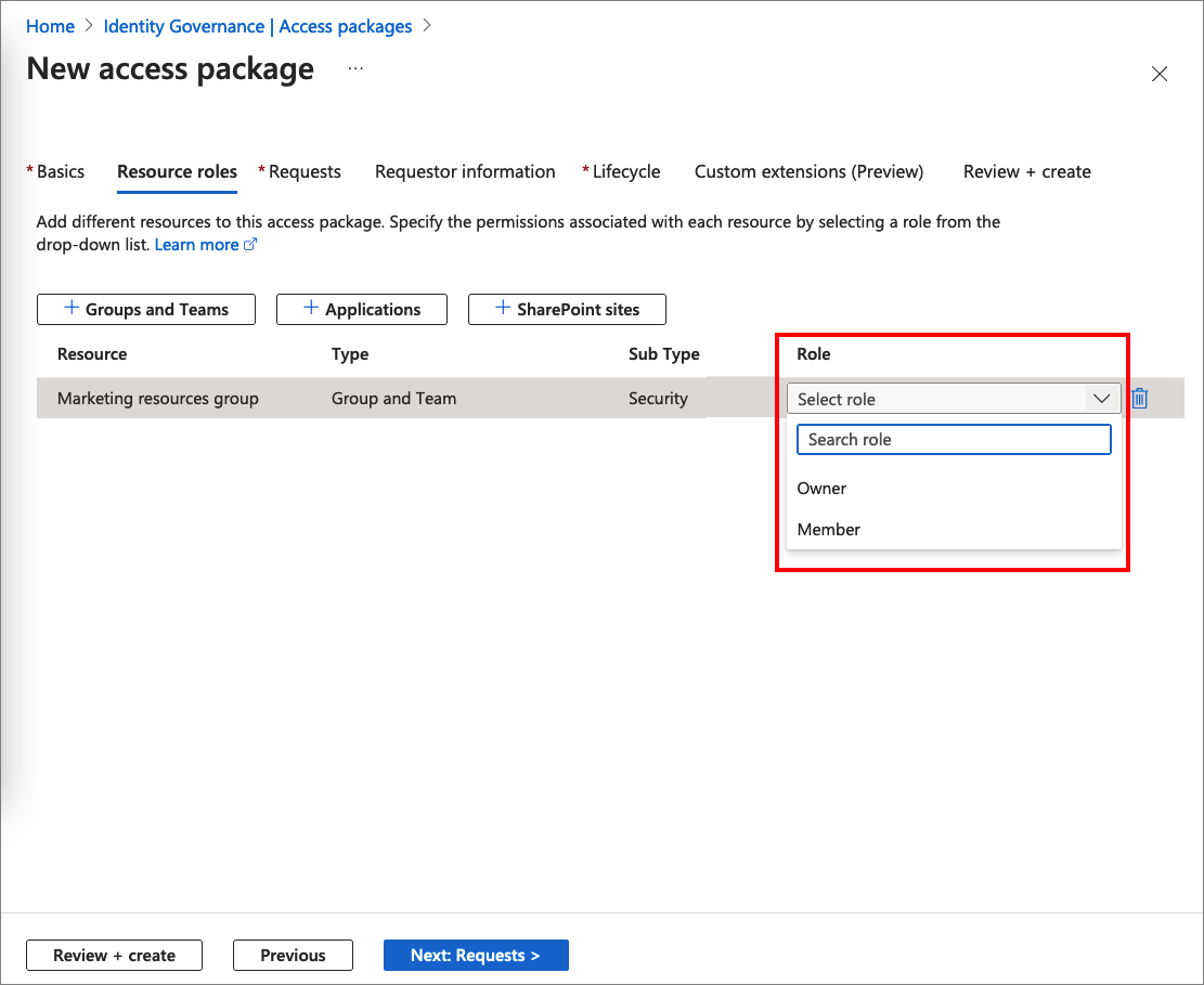 Screenshot the shows how to select the member role.