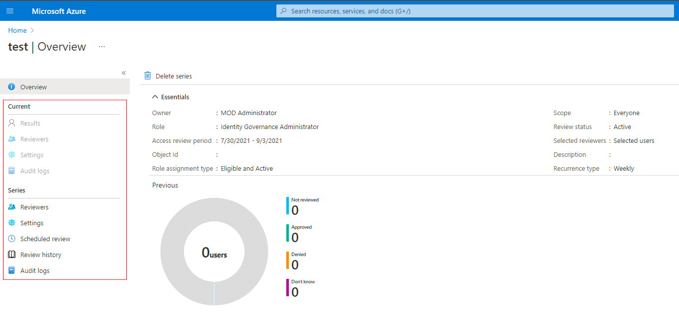 Screenshot of the settings page under access reviews.