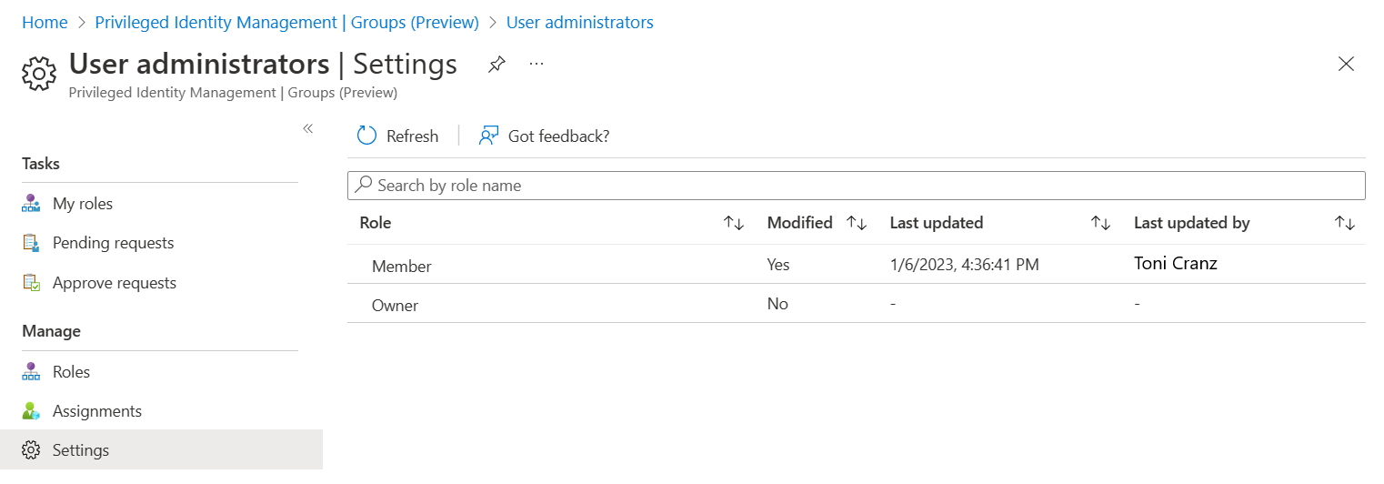 Screenshot that shows where to select the role for which you need to configure role settings.