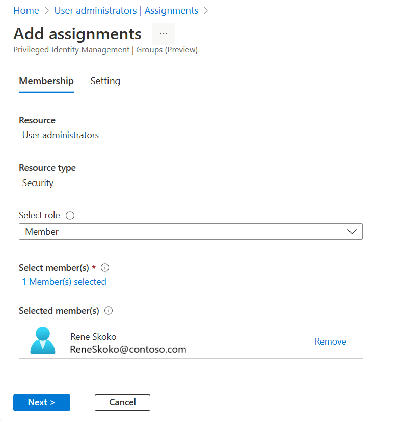 Screenshot of where to select the members or owners you want to make eligible for the group.