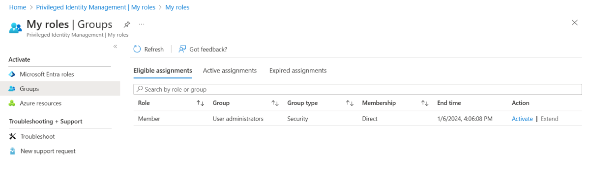 Screenshot of the list of groups that you have eligible membership or ownership for.