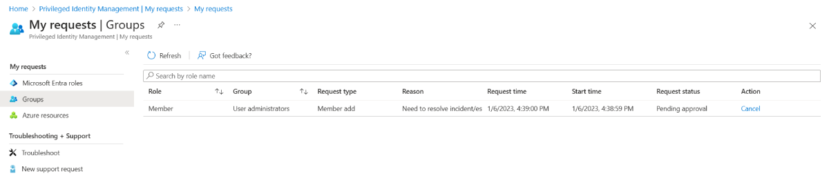 Screenshot of where to review the list of requests.