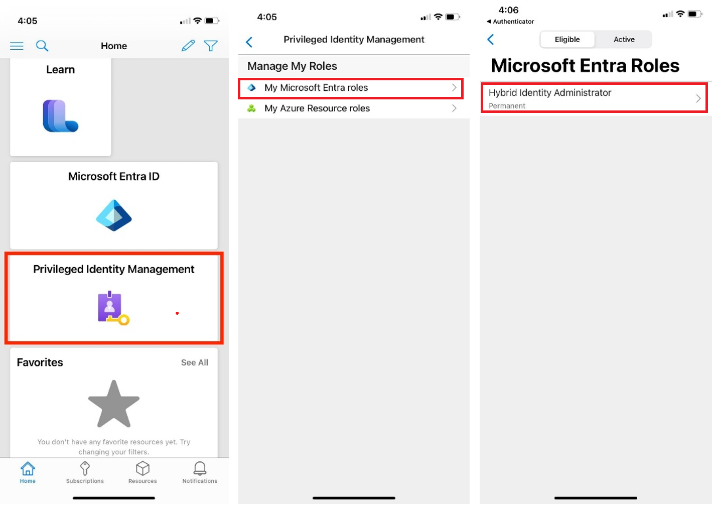 Screenshots of the mobile app showing how a user would view available roles.